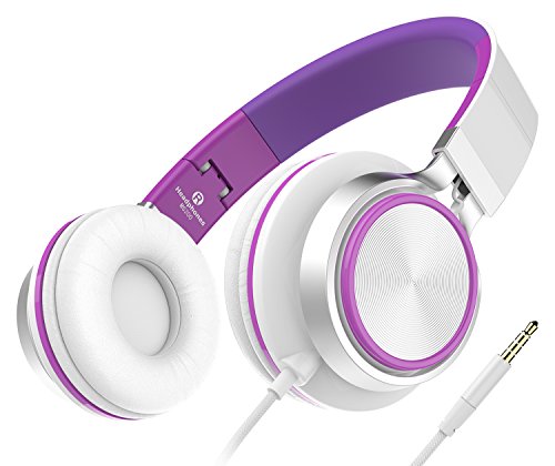 Kinder Kopfhörer, Honstek Stereo Headsets Starke Low Bass Kopfhörer Leichte tragbare verstellbare Wired Over Ear Ohrhörer für MP3 / 4 PC Tablets Handys (White/Purple)