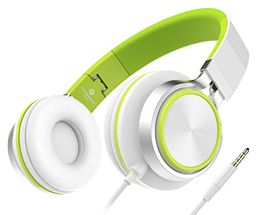 Kinder Kopfhörer, Honstek Stereo Headsets Starke Low Bass Kopfhörer Leichte tragbare verstellbare Wired Over Ear Ohrhörer für MP3 / 4 PC Tablets Handys (White/Green)