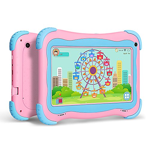 Yuntab Q91 tablet kids 7 Zoll Allwinner A33 Android 5.1 Quad-core1.5GHz Google Tablet PC HD Capacitive Multi-Touch-Bildschirm 8GB Dual Kamera 8Go Google Play Vorinstalliert,WLAN,3D Spiel unterstützt (Rose) - 7